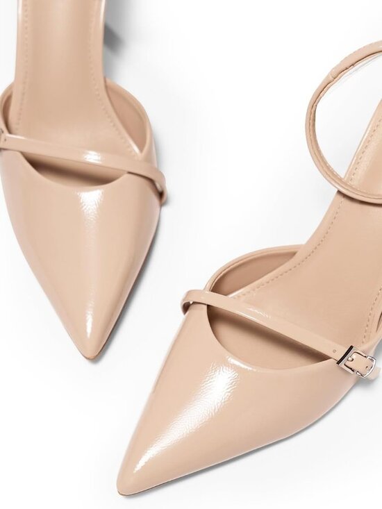 Coutgo Women's Khaki Closed Pointed Toe Ankle Buckle Strap Pumps High Heels - Picture 3 of 5